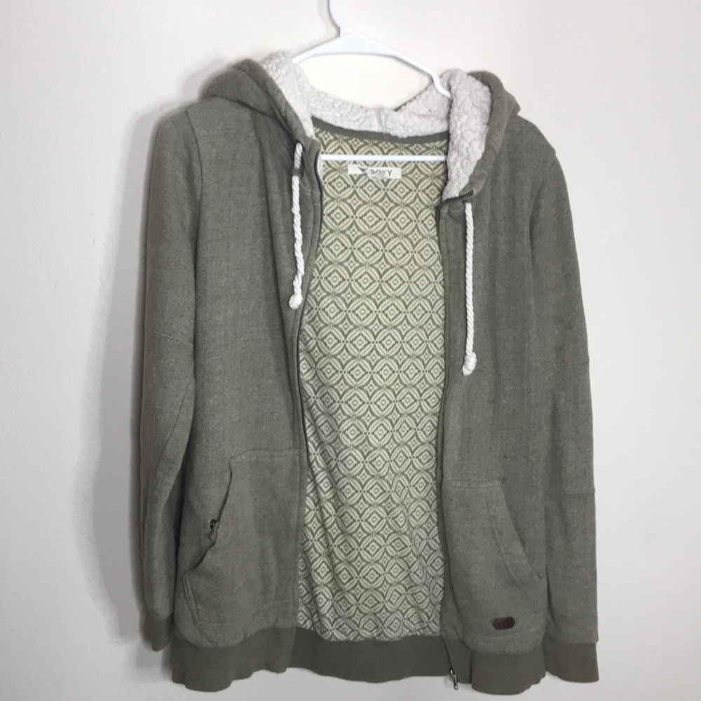 Olive green zip up Roxy hoodie